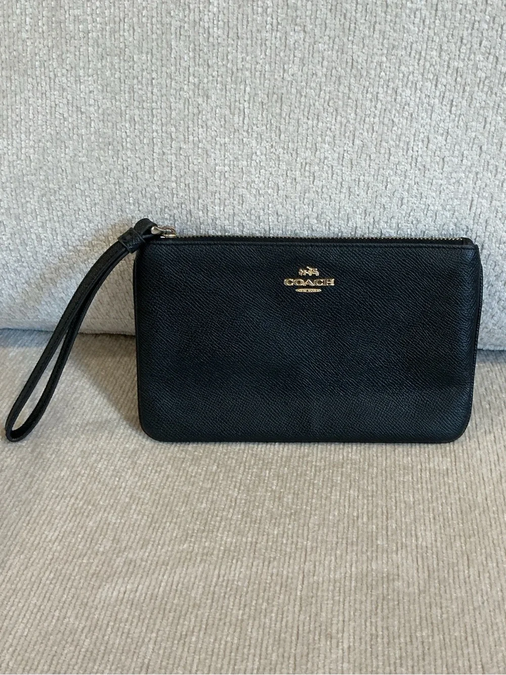 Coach Black Leather Wristlet with Gold Hardware
